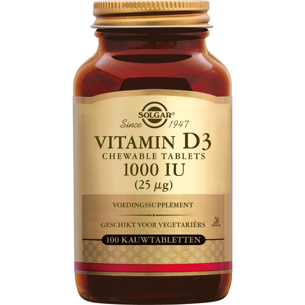 Vitamine D-3 25 µg/1000 UI comprimés à croquer 100 comprimés - Solgar - Vitamine A & D / huile de foie de morue - 1