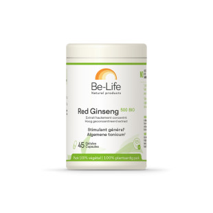 Red Ginseng extrait sec 500 Bio 45 gélules - Be-Life - <p>Contribue à la vitalité, aux fonctions cognitives et mentales et aux d