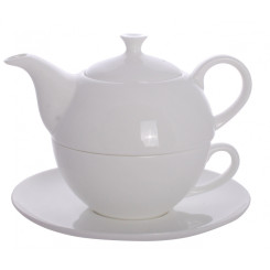 Tisanière en porcelaine 0.6 L avec tasse 0.3 L avec filtre 3 en 1 Blanc - Accessoires autour des tisanes et du thé - 1