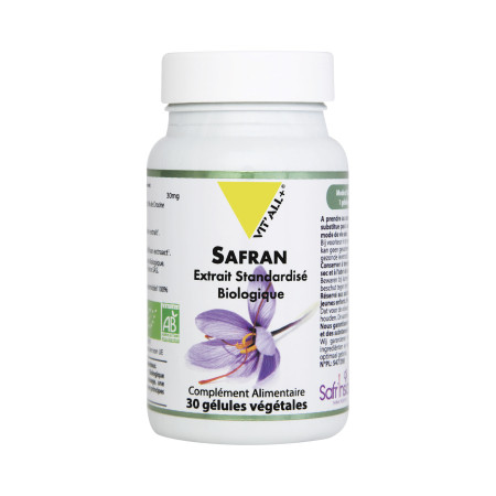 Safran 30 mg Bio 30 capsules - Vitall+ - Extraits de plantes standardisés (EPS) + - 1 Safran 30 mg Bio 30 capsules - Vitall+ - Extraits de plantes standardisés (EPS) + - 1