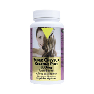 Super Cheveux avec Kératine 500 mg pure 50 gélules végétales - Vitall+  - 1 - Herboristerie du Valmont