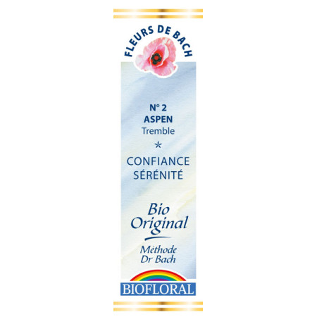 Aspen 20 ml - N°2 - Fleurs de Bach Bio - Biofloral - Fleurs de Bach et élixirs floraux - 1 Aspen 20 ml - N°2 - Fleurs de Bach Bio - Biofloral - Fleurs de Bach et élixirs floraux - 1