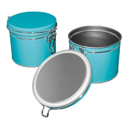 Luftdichte Teedose aus Metall – Türkisblau – Niedriges Modell – Valmont Kräuterladen – Zubehör für Kräutertees und mehr