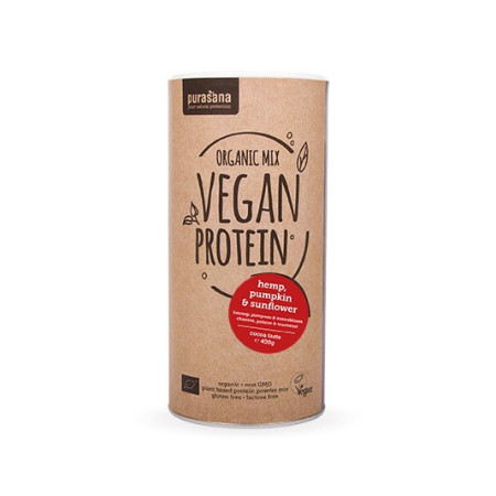 Protéines végétales Bio - Organic Mix 3 - Goût cacao 400 gr - Purasana - SuperFood - Superaliments - Raw Food - 1