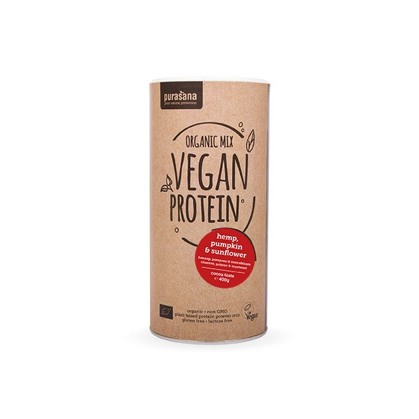 Protéines végétales Bio - Organic Mix 3 - Goût cacao 400 gr - Purasana - SuperFood - Superaliments - Raw Food - 1