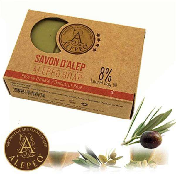 Savon d'Alep Rose de Damas à 8% d'huile de laurier 100 gr - Alepeo - 1 - Herboristerie du Valmont